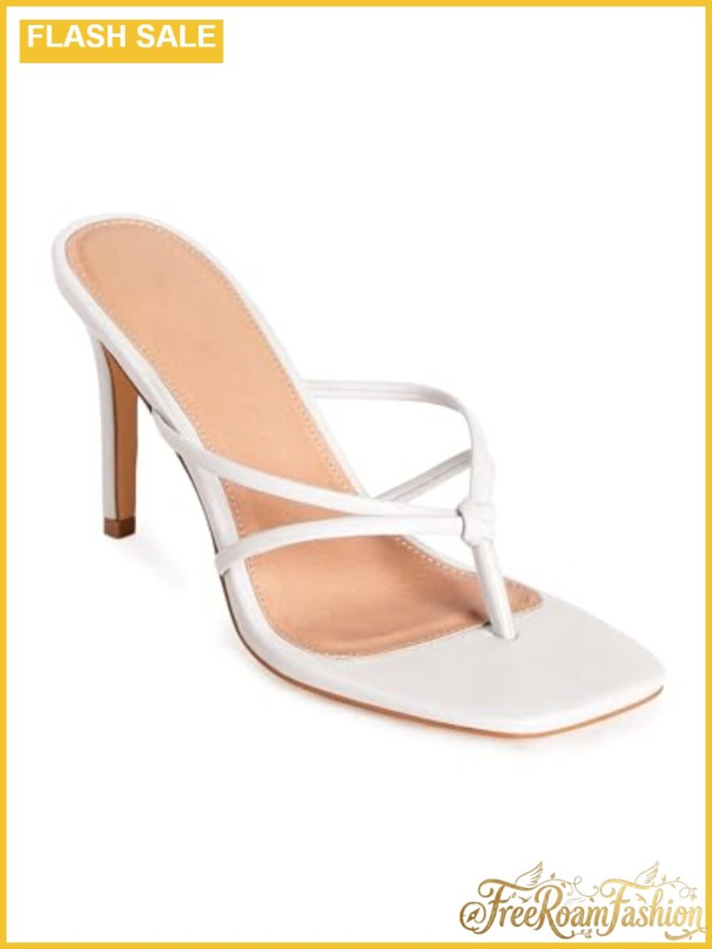 Coutgo Womens Strappy Square Toe Thong Heeled Sandals Slip On Stiletto